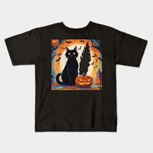 Black Cat Halloween Kids T-Shirt